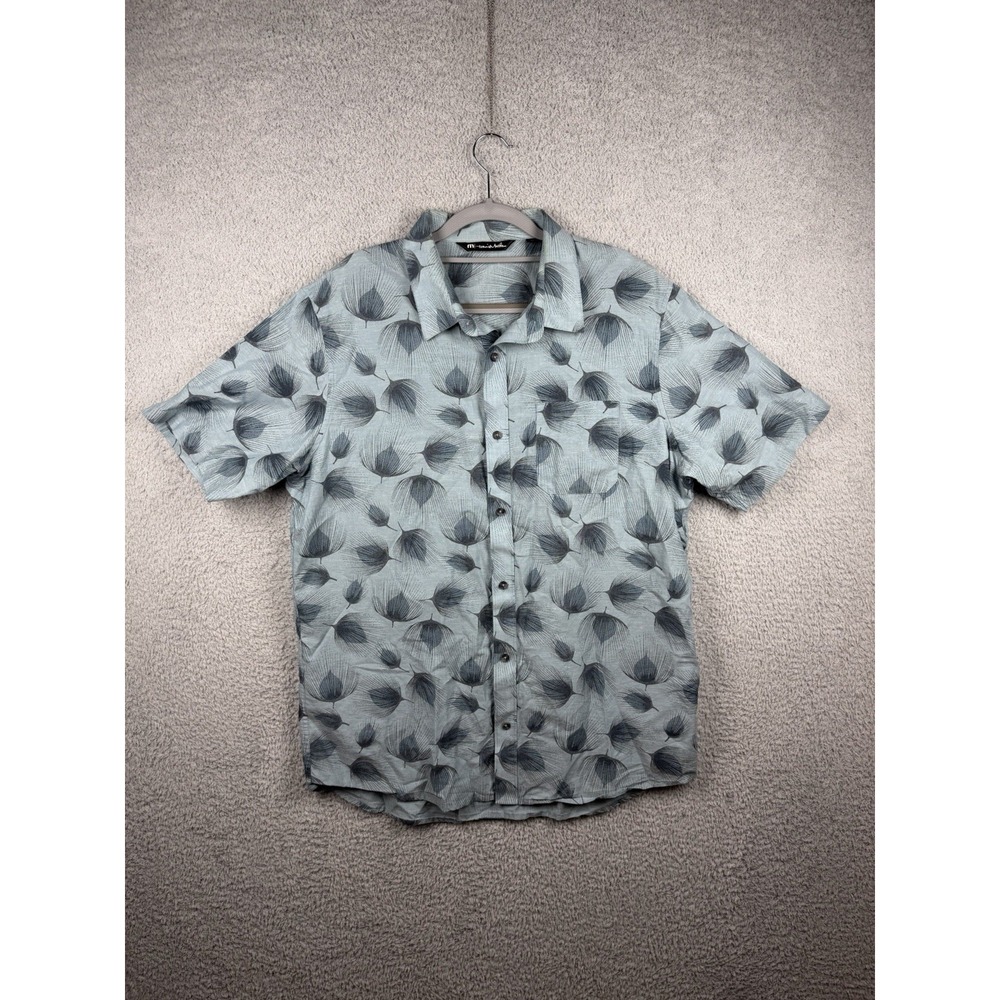 Travis Mathew Men XL Short Sleeve On The Bank Floral Print Shirt Provincial Blue